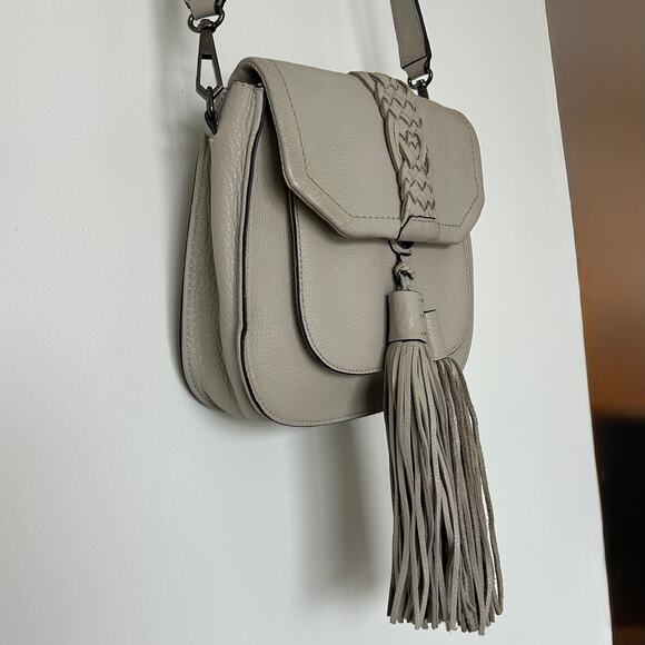 Rebecca Minkoff Isobel Tassel Saddle Bag Gray Leather Crossbody Shoulder VGUC - Picture 3 of 16